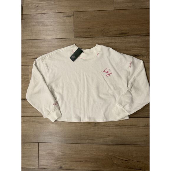 Women’s S Wild Fable French Terry CROP I’d Rather Be At The Beach Sweatshirt NWT - Picture 2 of 3